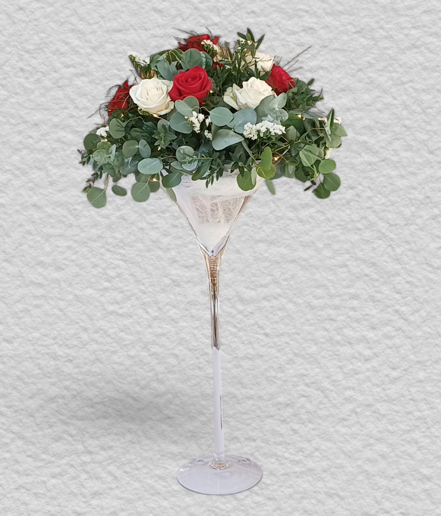 Décoration haute en vase martini pour mariage par fleuriste spécial mariage A Fleur d'Art Tina Black Auterive